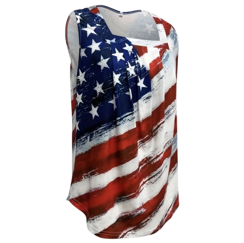USA Tank Top | Stars and Stripes Pleated Square Neck Patriotic - Picture 5 of 6